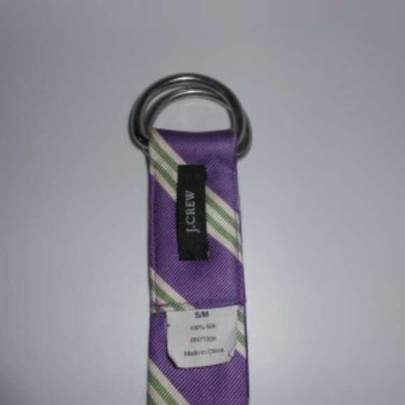 J Crew Silk Belt D Rings Purple Green Diagonal Stripe S/M Small Medium - Picture 8 of 9